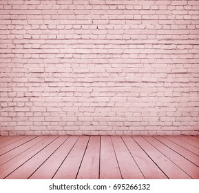 Room Interior With Pink Brick Wall And Wooden Floor