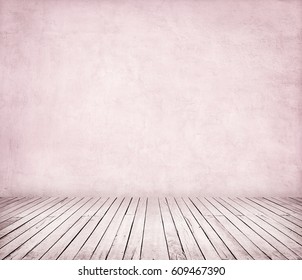 Room Interior With Pink Stucco Wall And Wooden Floor