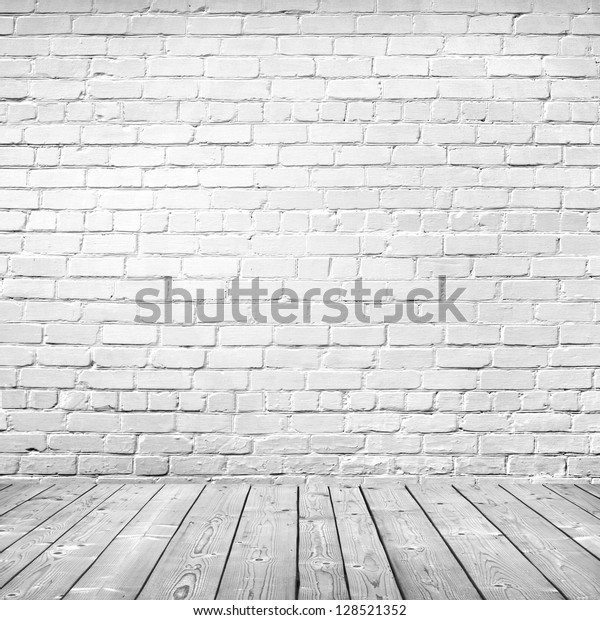 白いレンガの壁と木の床の背景に部屋の内部ビンテージ の写真素材 今すぐ編集