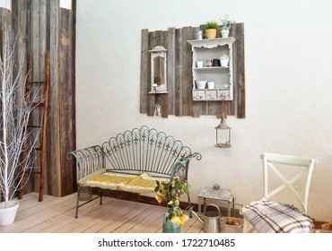 
Room Interior With Wooden Wall In Provence Style