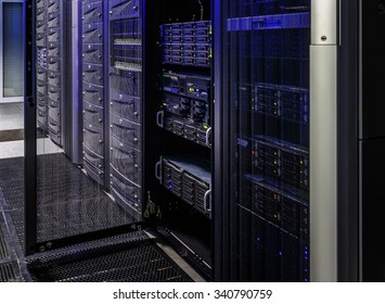 Room With Rows Of Server Hardware In Data Center