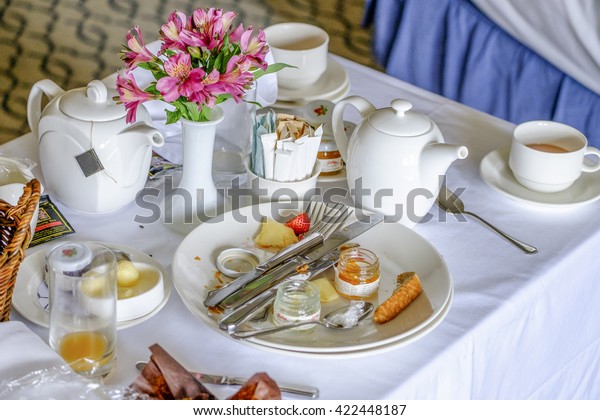 Room Service Breakfast Table Empty Plates Stock Photo Edit