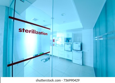 Room for sterilizing instruments in a modern clinic. Surgery, operating room. - Shutterstock ID 736990429
