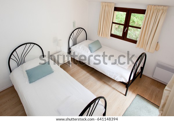 Room Two Single Beds Small Window Stock Photo Edit Now