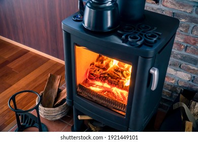 A room with Wood-burning stove. - Shutterstock ID 1921449101