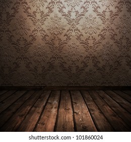 Room With Wooden Floors And Old Wallpaper