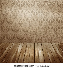 Room With Wooden Floors And Old Wallpaper