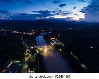 Rope Bridge Aerial On Night Shot