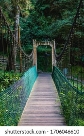 Rope Bridge To Connect Two Side Of Forest In Alishan National Park At Taiwan