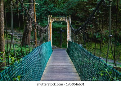 Rope Bridge To Connect Two Side Of Forest In Alishan National Park At Taiwan