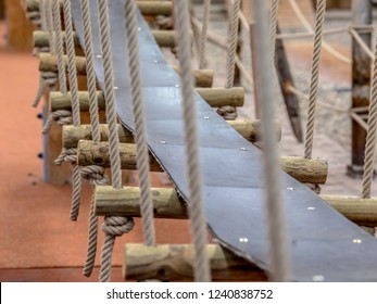 Rope Bridge In Indoor Adventure Park As Concept For Balance In Business And Finance