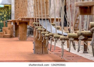 Rope Bridge In Indoor Adventure Park As Concept For Balance In Business And Finance