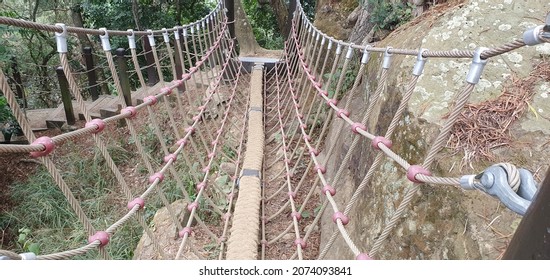 Rope Bridge. Mountain Hiking. Nature. 