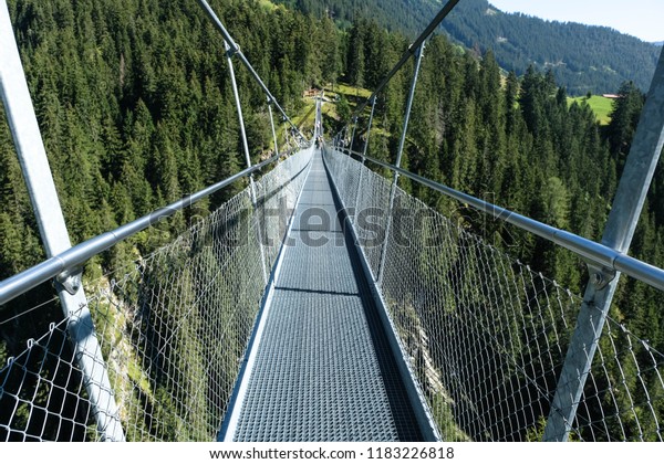 rope bridge\
over a deep canyon, tirol,\
austria