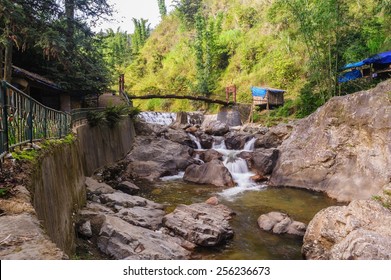 Rope Bridge Over Tien Sa Water Fall In Cat Cat Village Sapa,Vietnam.