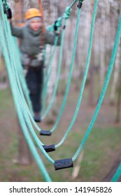 Rope Bridge Part Of A Children Ropes Course