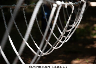 Rope Bridge At Summer Camp Low Ropes Course