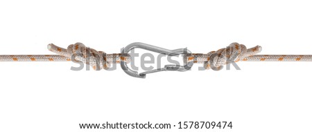 rope and  carabiner lock isolated on white with clipping path included.