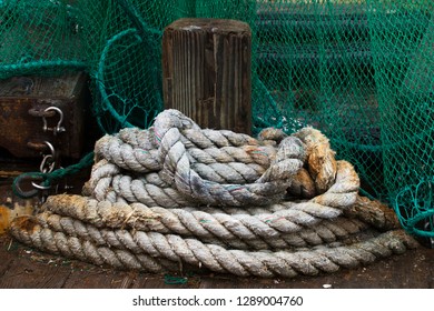 Rope And Fishing Nets On The Docks,  Marina In Corpus Christi, Texas