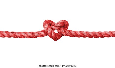 Rope with a heart shaped knot isolated on white background