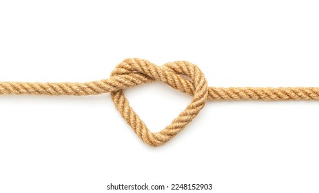 Rope with a heart shaped knot on white background