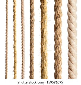 Rope isolated. Collection of different hemp ropes on white background. - Shutterstock ID 159591095