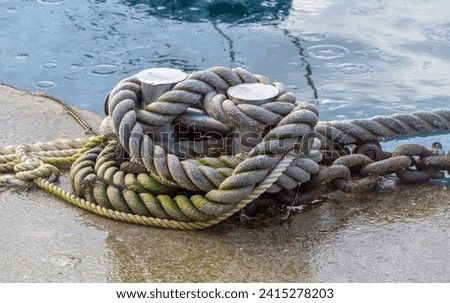 rope and Marina bollard on moorage