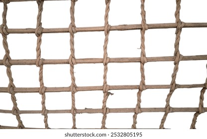 A rope net with a grid-like pattern. The net is made of twisted ropes, creating square openings. - Powered by Shutterstock