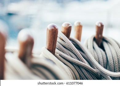 rope on a yacht with wooden details - Powered by Shutterstock