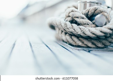 rope on a yacht with wooden details