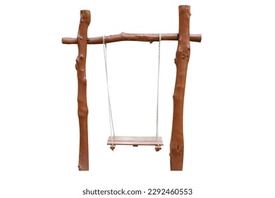 Rope swing is hanging on the wooden bar isolated on white background.With clipping path.