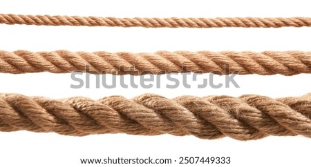 Ropes of different thickness isolated on white, set