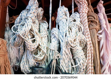 Ropes For Sale Hanging At The Exterior Of A Local Hardware Store.