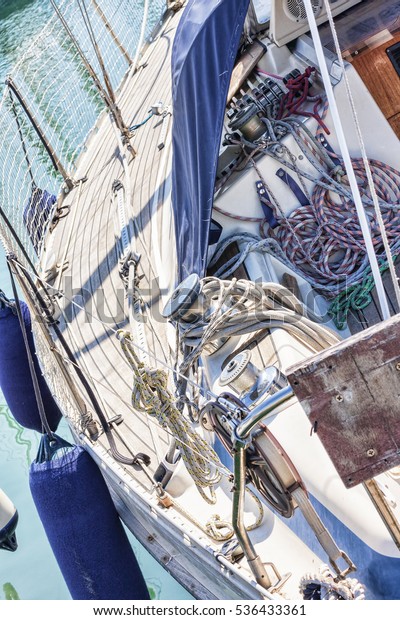 Ropes winch and
accessories in a sailboat