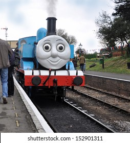 ROPLEY, UK - APRIL 7. Thomas The Tank Engine Is A  Live Steam Locomotive Based On Books By Wilbert Awdry, Running At The Watercress Line Preserved Railway On April 7, 2012 In Ropley, Hampshire, UK. 