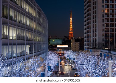 Roppongi Hill Winter Illumination With Tokyo Tower Background