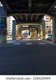 ROPPONGI, TOKYO / JAPAN – FEBRUARY 18, 2019: The Ramp At Iikura Interchange Of Shuto Expressway Inner Circular Route At Roppongi In Minato, Tokyo, Japan Early In The Morning.