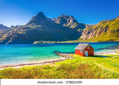 Rorbu House, Beach, Lofoten, Norway 