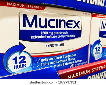 Ros, CA - December 10, 2020: Mucinex Maximum Strength Expectorant  Tablets. 