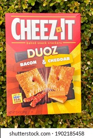 Ros, CA - January 17, 2021: Box Of Cheez It Duos With Bacon And Cheddar Flavors.