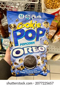 Ros, CA - November 15, 2021: Bag Of Cookie Pop Popcorn With Real Oreo Pieces. 