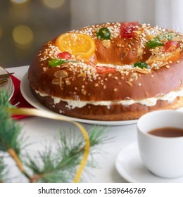 Roscon de reyes , traditional Spanish holiday dessert served the morning of Reyes, also known as Epiphany on Jan. 6.