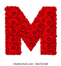 Rose alphabet set - Alphabet capital letter M made from red rose blossoms isolated on white background