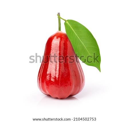 Rose apple fruit with green leaf isolated on white background.