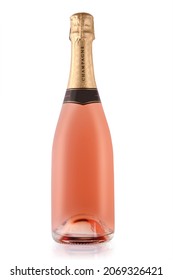 Rose Champagne Bottle Isolated On White Background.