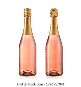 Rose champagne bottle without drops and with drops