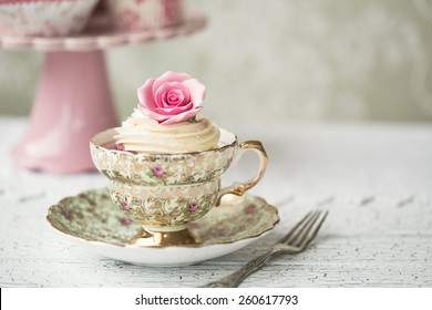 Rose Cupcake In A Vintage Teacup