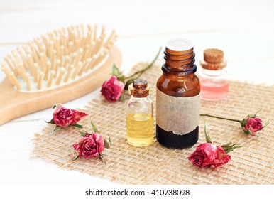 Rose Essential Oil, Rose Water, Hair Brush. Aromatic Herbal Essences Hair Care. 