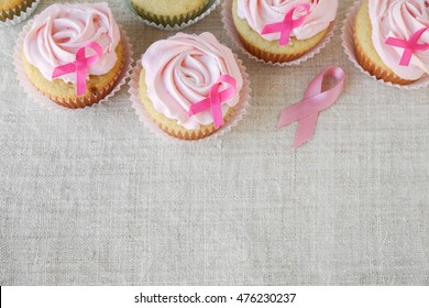 Rose flower cupcakes for pink ribbon day, copy space background, Breast cancer awareness - Powered by Shutterstock