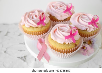 Rose flower cupcakes for pink ribbon day, Breast cancer awareness - Powered by Shutterstock